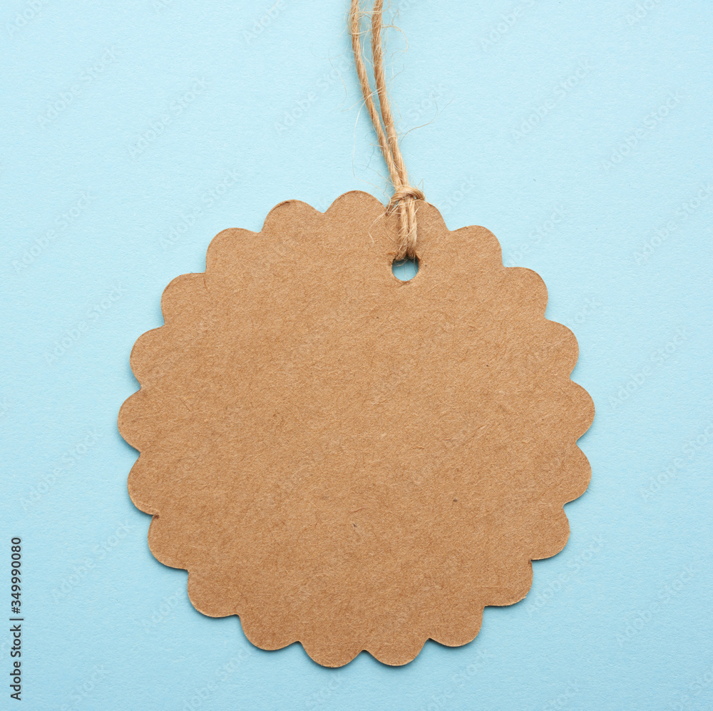 Poster round empty brown paper tag tied with string