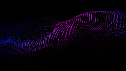 Abstract gradient dynamic wave of particles. Network of bright points or dots. Big data. Digital background. Vector