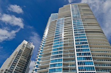 Exteriors of luxury condo towers in Miami Beach,Florida