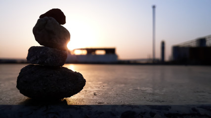 Pebbles and stones at sunset.