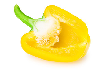 Fototapeta na wymiar cut slices of yellow sweet bell pepper isolated on white background