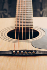 classic acoustic guitar close up selective focus