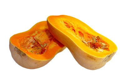 Slised orange pumpkin isolated on white background