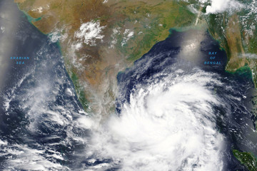 Cyclone Amphan intensifies into severe storm over the Bay of Bengal in May 2020 - Elements of this image furnished by NASA - 349995280
