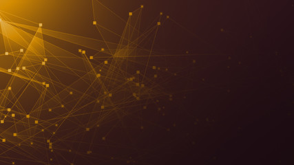 Abstract orange polygon tech network with connect technology background. Abstract dots and lines texture background. 3d rendering.