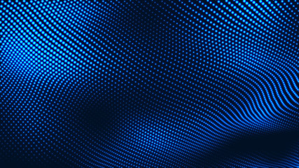 Obraz premium Dot white blue wave light screen gradient texture background. Abstract technology big data digital background. 3d rendering.