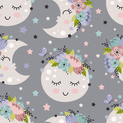 seamless pattern with beautiful moon
 -  vector illustration, eps