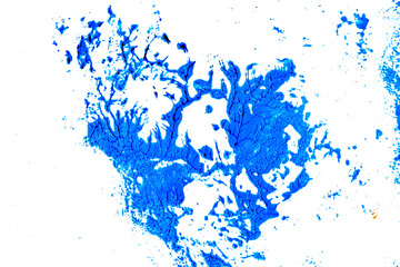 Blue abstract oil stain on a white background. Blot on paper