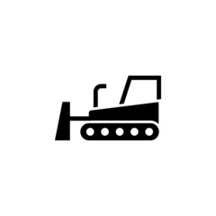 Bulldozer vector icon, Flat vector bulldozer icon symbol sign in black flat shape design on white background