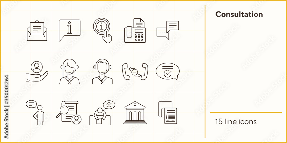 Poster Consultation line icon set. Newsletter, telephone, operator. Customer support concept. Can be used for topics like service, call center, hotline