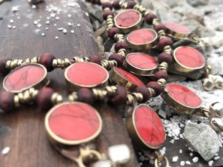 Antique Rustic Red Ornament Necklace Jewelry