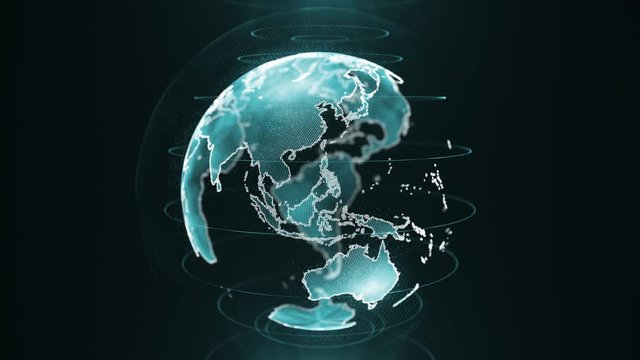 Global Hologram Effect Loop, digital global map, Earth, world map, futuristic business and technology