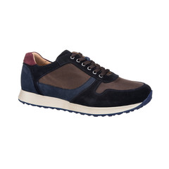 men's brown and black sneakers made of fabric and leather and suede, shoes made from composite materials, sports shoes