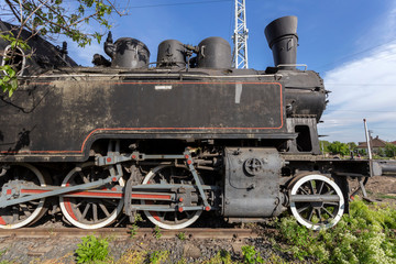 Fototapeta na wymiar Old steam-engine locomotive in Pusztaszabolcs, Hungary.