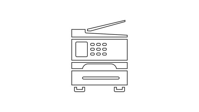Black line Printer icon isolated on white background. 4K Video motion graphic animation