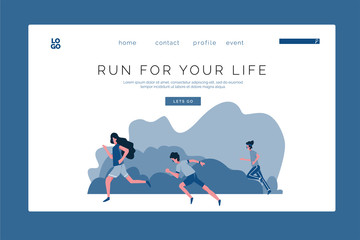 Landing Page Template Family Marathon Race Run for Your Life Modern Flat Design