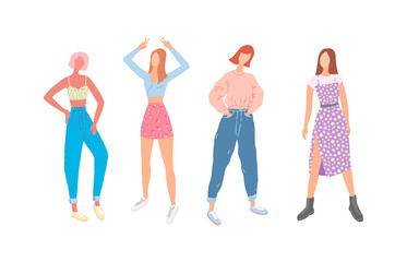 Obraz premium Student girls in everyday gowns, set of fashion girls