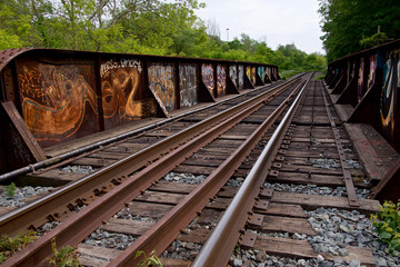 Railway track in Crothers Woods - an urban public park with offering hiking & mountain-biking trails through the woods