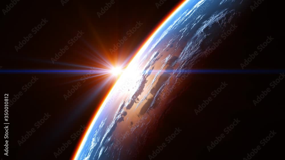 Wall mural amazing view of the earth from space and glowing atmosphere in the rays of the sun. 3840x2160. seaml