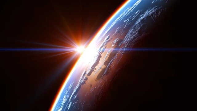 Amazing View Of The Earth From Space And Glowing Atmosphere In The Rays Of The Sun. 3840x2160. Seamless Looped. Realistic 3D Animation.
