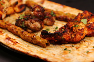 Desi Indian Pakistani BBQ Tikka Platter with Afghani Naan