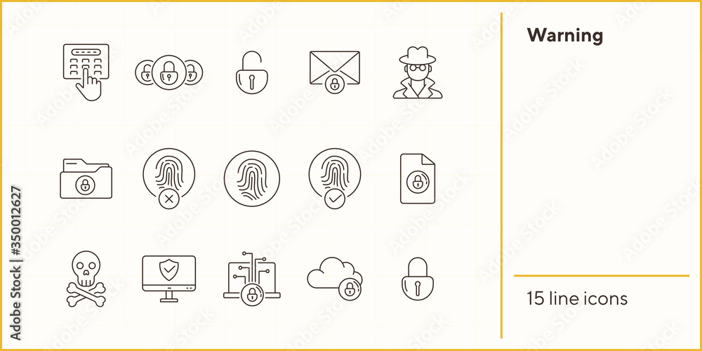 Poster warning line icons. set of line icons. cloud with padlock, fingerprint. internet security concept. v