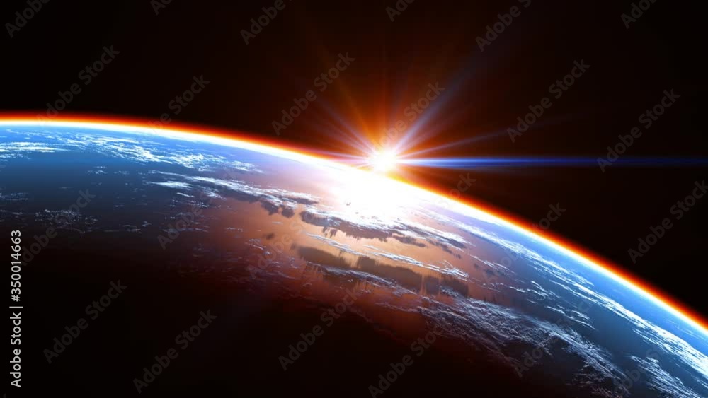 Wall mural amazing view of the earth from space and glowing atmosphere in the rays of the sun. 4k. 3840x2160. s