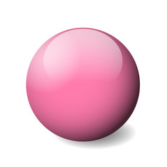 Pink glossy sphere, ball or orb. 3D vector object with dropped shadow on white background