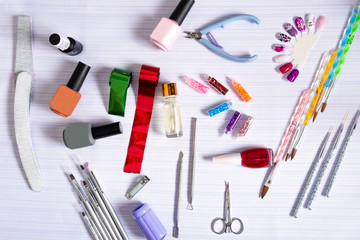 
elements, supplies and tools for manicure