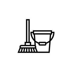 Mop cleanin vector icon in outline, linear style isolated on white background