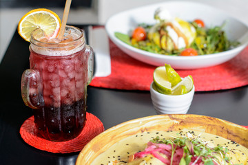Fresh drink on a table in a restaurant 