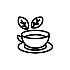 green tea icon in linear, outline style isolated on white background