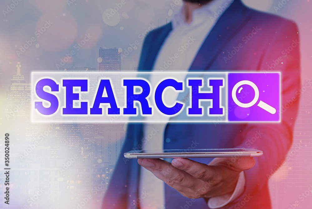 Poster text sign showing search. business photo showcasing try to find something by looking or otherwise se