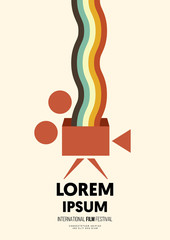 Movie and film poster design template background with vintage film camera