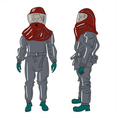 Closed protective suit front view and profile