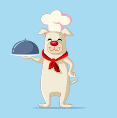 Chef Dog Holding Food Plate Vector Cartoon