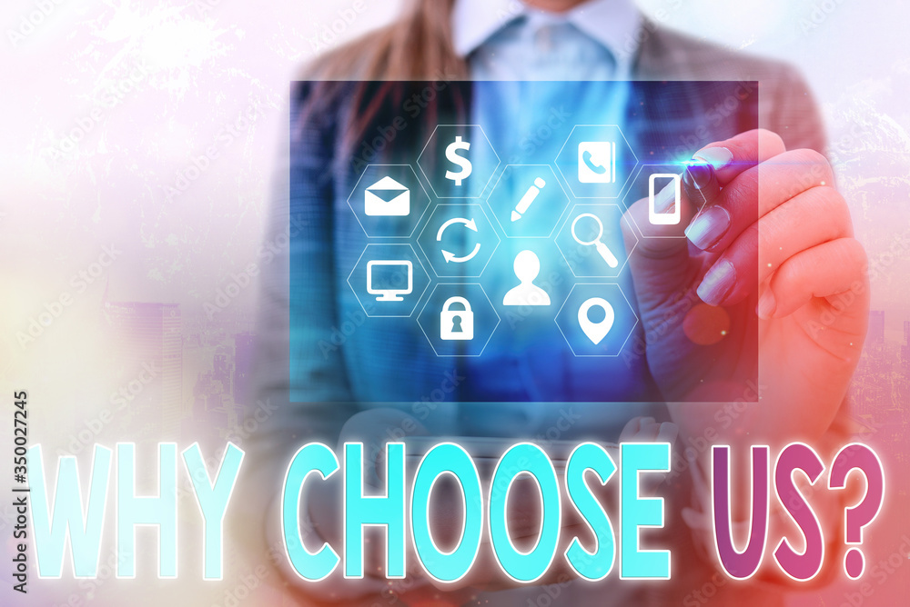Poster handwriting text writing why choose us question. conceptual photo list of advantages and disadvantag