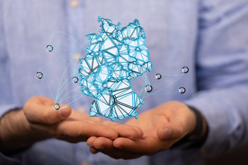 map of Germany. Wire frame 3D mesh