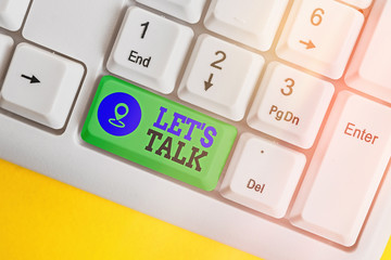 Text sign showing Let S Talk. Business photo text they are suggesting beginning conversation on...