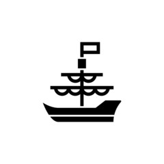 Pirate ship vector icon in black flat shape design isolated on white background