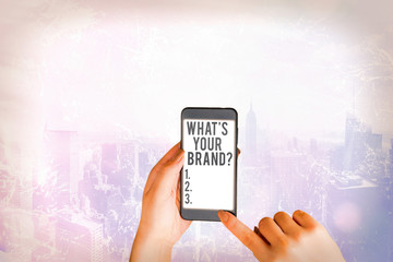 Word writing text What S Your Brand Question. Business photo showcasing asking about product logo...