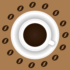 Cup of coffee and coffee beans, vector illustration.