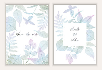 Fototapeta na wymiar Wedding invitation. Background with branch leaves and space for text. Vector illustration. EPS 10.