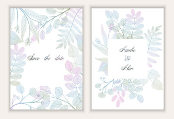 Wedding invitation. Background with branch leaves and space for text. Vector illustration. EPS 10.