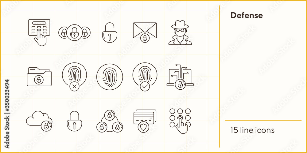Aufkleber defense line icons. set of line icons. cloud with padlock, fingerprint. internet security concept. v