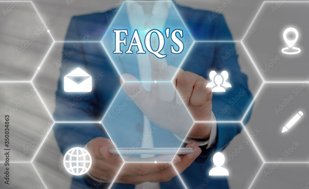 Poster word writing text faq s. business photo showcasing list of questions and answers relating to particu