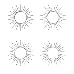 Flat and thin line of sun icons, vector image
