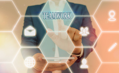 Word writing text Teamwork. Business photo showcasing combined action of group especially when...