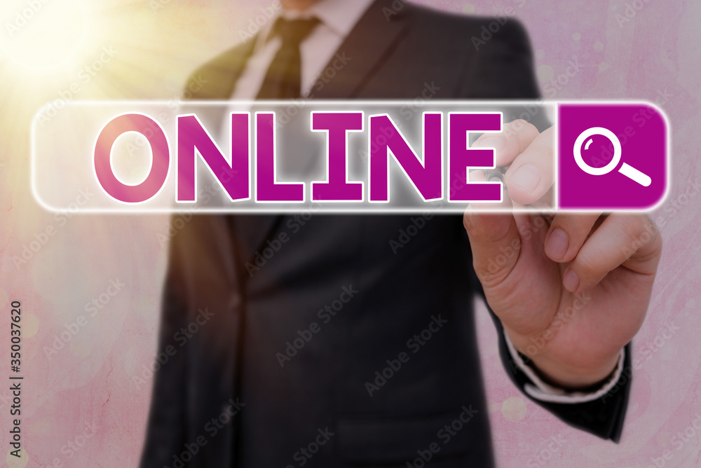 Poster word writing text online. business photo showcasing the computer or device connected to a network an