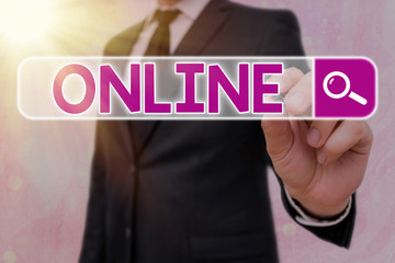 Word writing text Online. Business photo showcasing the computer or device connected to a network...